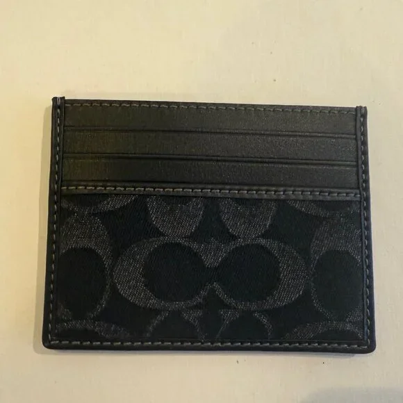Coach Black Leather Signature C Denim SLIM ID Card Case Wallet CAJ47 - Picture 11 of 15